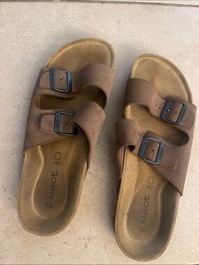 Naot Brown Suede Double-Buckle Men's Slide Sandal